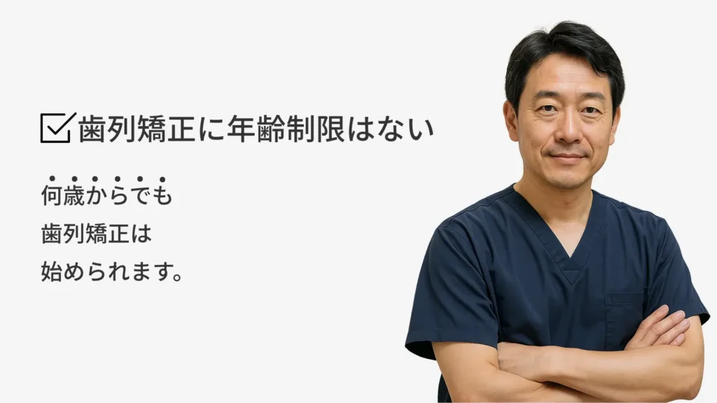 歯列矯正に年齢制限はない
何歳からでも歯列矯正は始められます